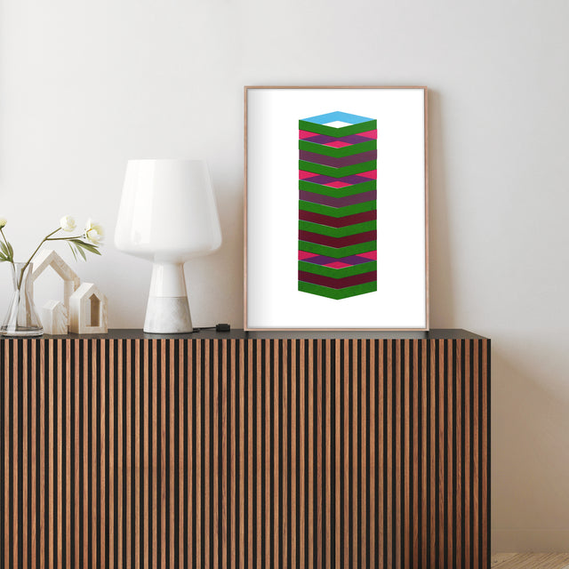 Spring Green – green and magenta cube screen print by Marcio Pontes