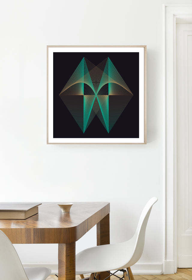Underline Neon II – line art print by Marcio Pontes, displayed on a wall