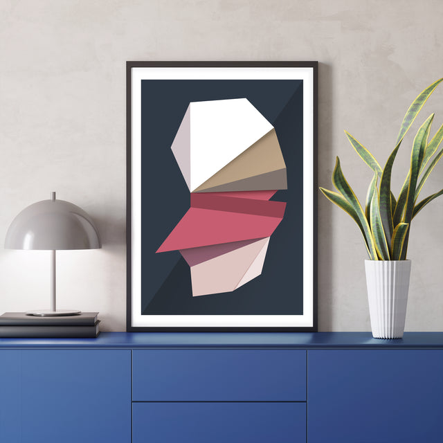 Aerial Folded – white and blue layered geometric art print by Marcio Pontes