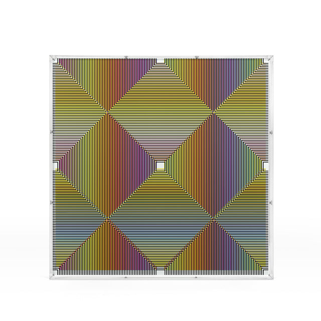 Op Cross Color Line – rainbow geometric optical acrylic artwork by Marcio Pontes
