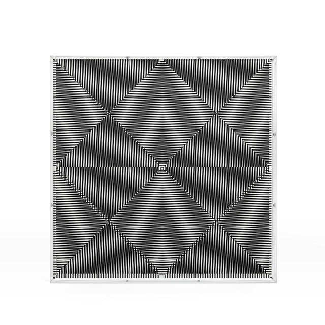 Op Cross Line – black and white geometric optical acrylic artwork by Marcio Pontes