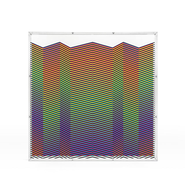 Op Mountain Lines – rainbow geometric optical acrylic artwork by Marcio Pontes