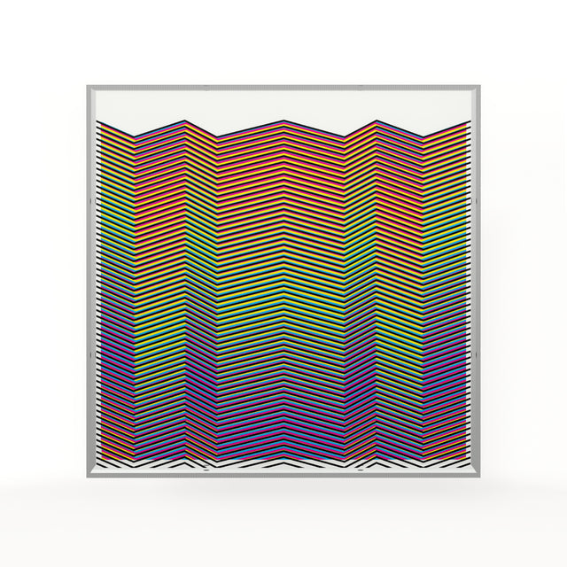 Op Mountain Lines – rainbow geometric optical acrylic artwork by Marcio Pontes
