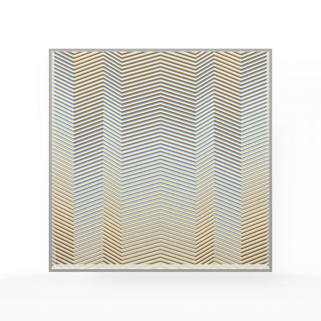 Op Zig Zag Lights – silver and blue geometric optical acrylic artwork by Marcio Pontes