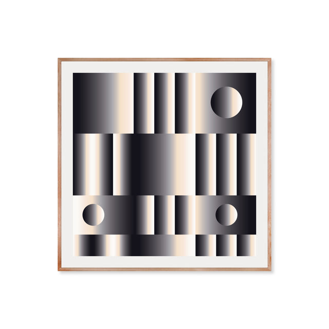 Retrocosmos Lunar 3 – black and cream bold geometric art print by Marcio Pontes, framed
