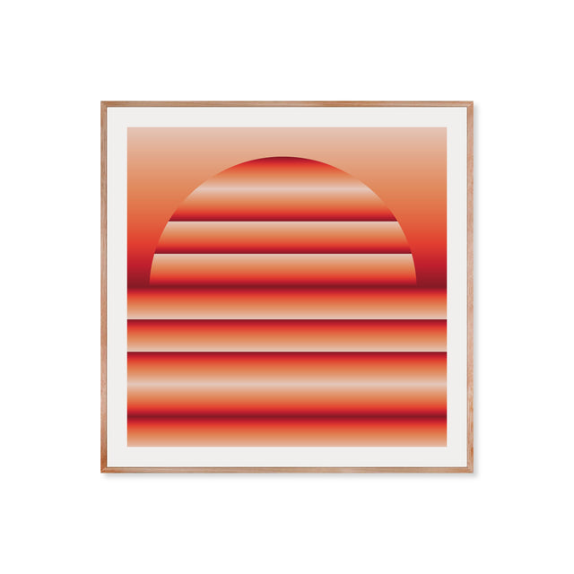 Retrocosmos Sunset 1 – red and orange bold geometric art print by Marcio Pontes, framed