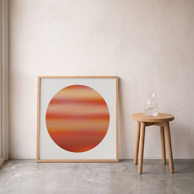 Underline Red Planet framed leaning against the wall on a concrete floor – art print by Marcio Pontes