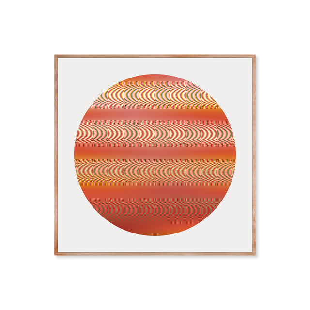 Underline Red Planet – red and orange line art print by Marcio Pontes, framed