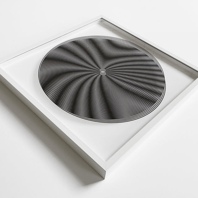 black and white handmade artwork, handmade screen printing, 30x30cm in aluminium frame.
