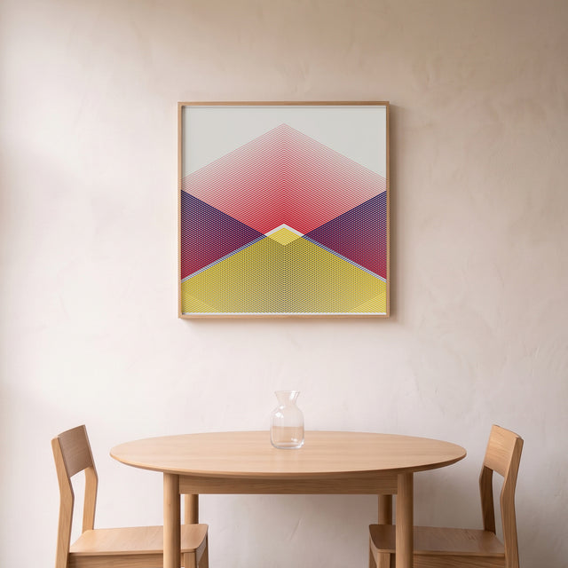 Fineline 6 framed above a round oak dining table – art print by Marcio Pontes