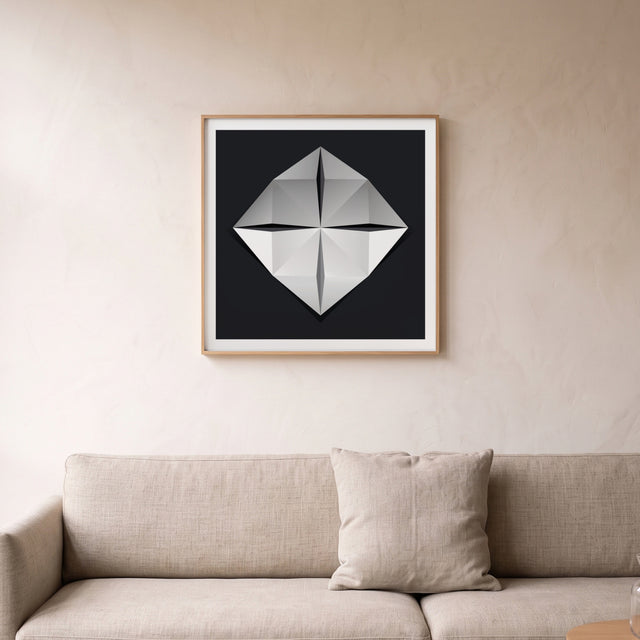 Folded Black framed above a linen sofa – art print by Marcio Pontes