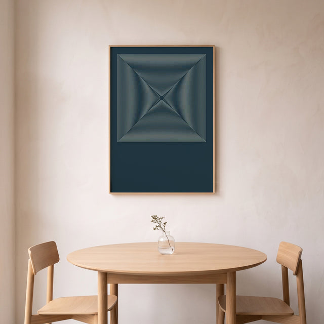 Kundaline Vishudda framed above a round oak dining table – art print by Marcio Pontes