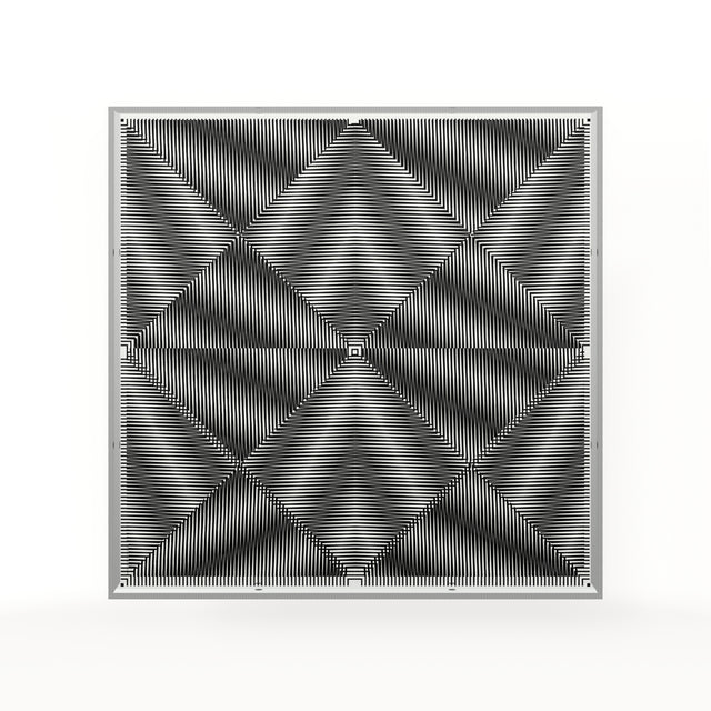 Op Cross Line – black and white geometric optical acrylic artwork by Marcio Pontes