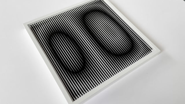 black and white handmade artwork, handmade screen printing, 30x30cm in aluminium frame.