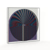 Op Circle – video of the black, blue and red optical acrylic artwork by Marcio Pontes, the pattern shifting as the view moves