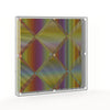 Op Cross Color Line – video of the rainbow optical acrylic artwork by Marcio Pontes, the pattern shifting as the view moves