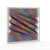 Op Zig Line – video of the rainbow and white optical acrylic artwork by Marcio Pontes, the pattern shifting as the view moves