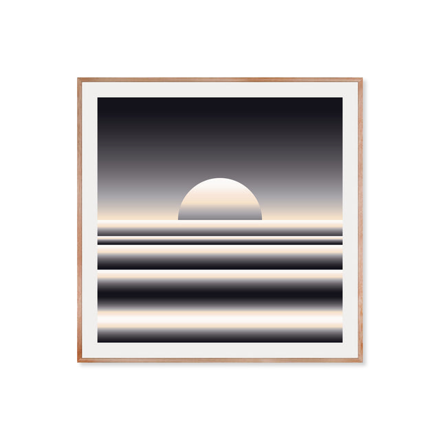 Retrocosmos Lunar 2 – black and cream bold geometric art print by Marcio Pontes, framed