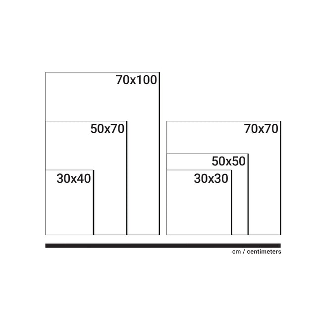 Print size guide: vertical 70x100, 50x70 and 30x40 cm; square 70x70, 50x50 and 30x30 cm.
