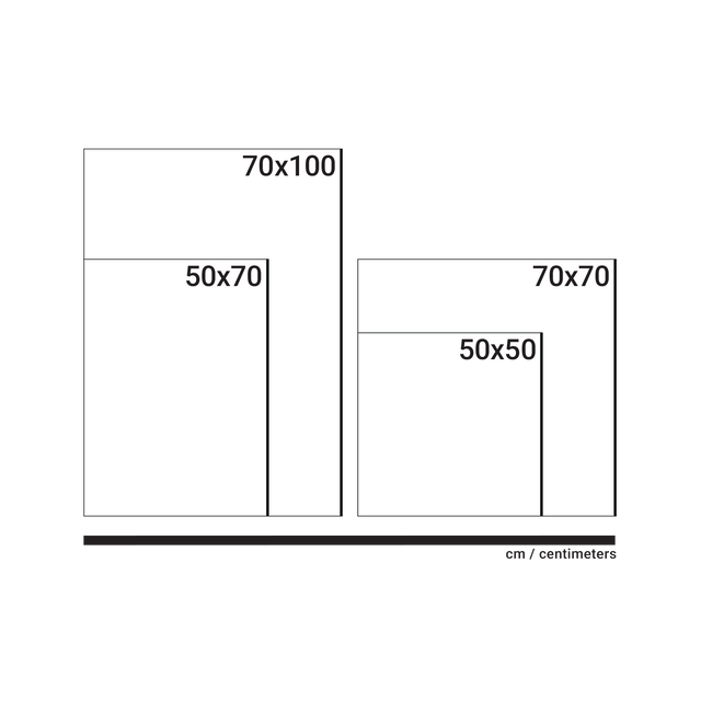 Size guide showing available print dimensions for Marcio Pontes art prints
