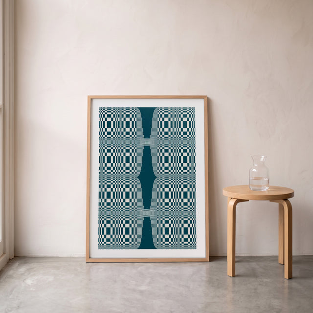 Trama C framed leaning against the wall on a concrete floor – art print by Marcio Pontes