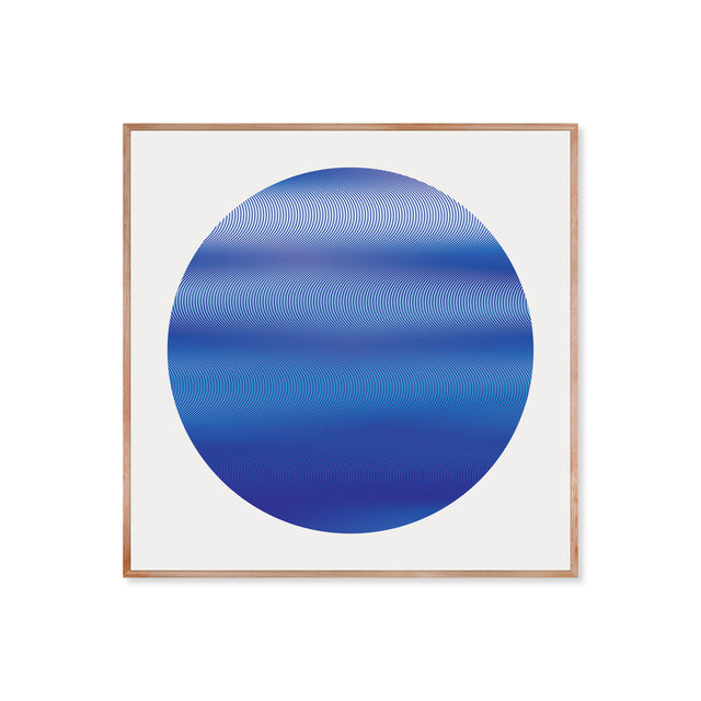 Underline Blue Planet – blue and off-white line art print by Marcio Pontes, framed