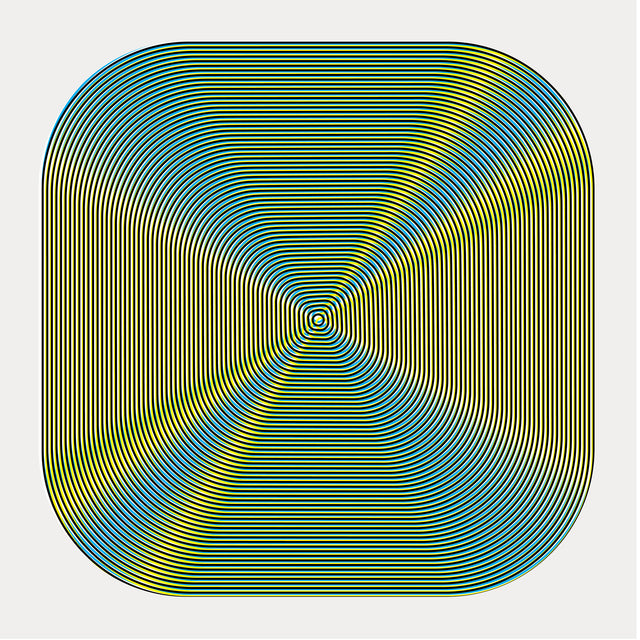 Underline Optical Y&Blue – yellow and cyan line art print by Marcio Pontes