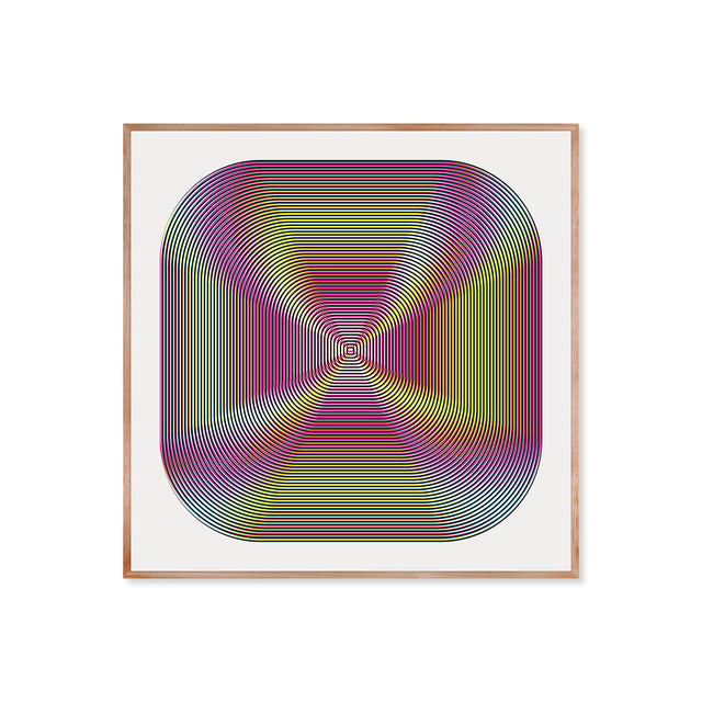 Underline Optical Y&Magenta – yellow and magenta line art print by Marcio Pontes, framed