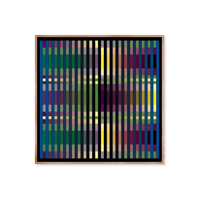 Underline Purple 1 – green and magenta line art print by Marcio Pontes, framed