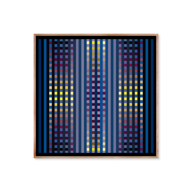 Underline Purple 2 – blue and yellow line art print by Marcio Pontes, framed