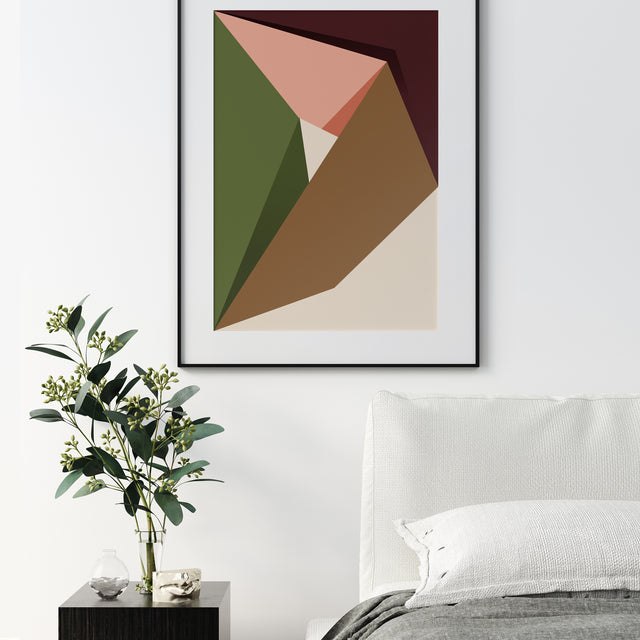 Aerial Eye – caramel and purple layered geometric art print by Marcio Pontes