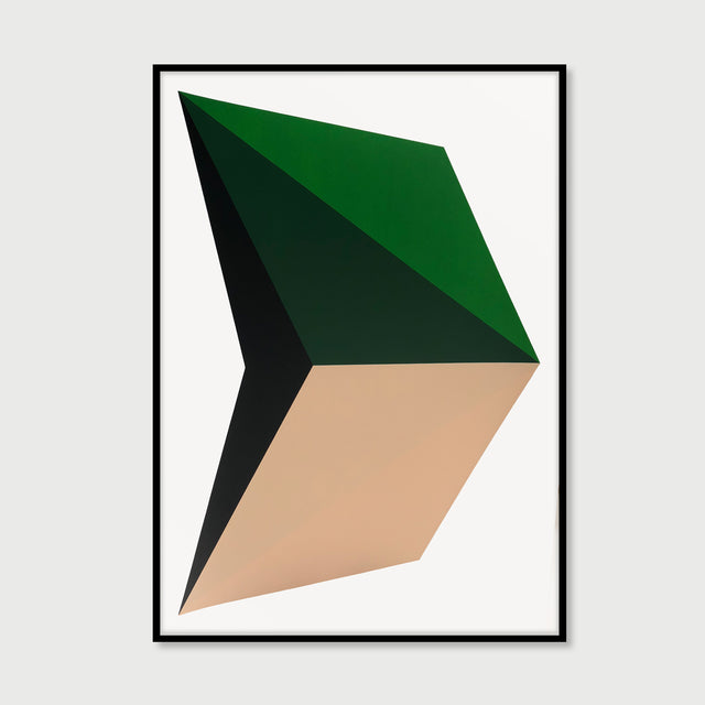 Handmade artwork designed with large graphics in dark green, black and soft sand colors